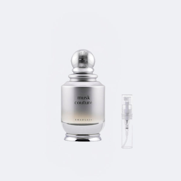 Perfume bottle labeled 'musk couture' by Shado on a white background