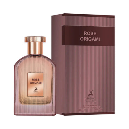 Rose Origami perfume bottle and packaging on a white background